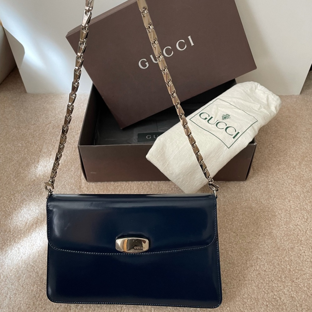 Vintage Gucci GG Blue Patent Leather Handbag